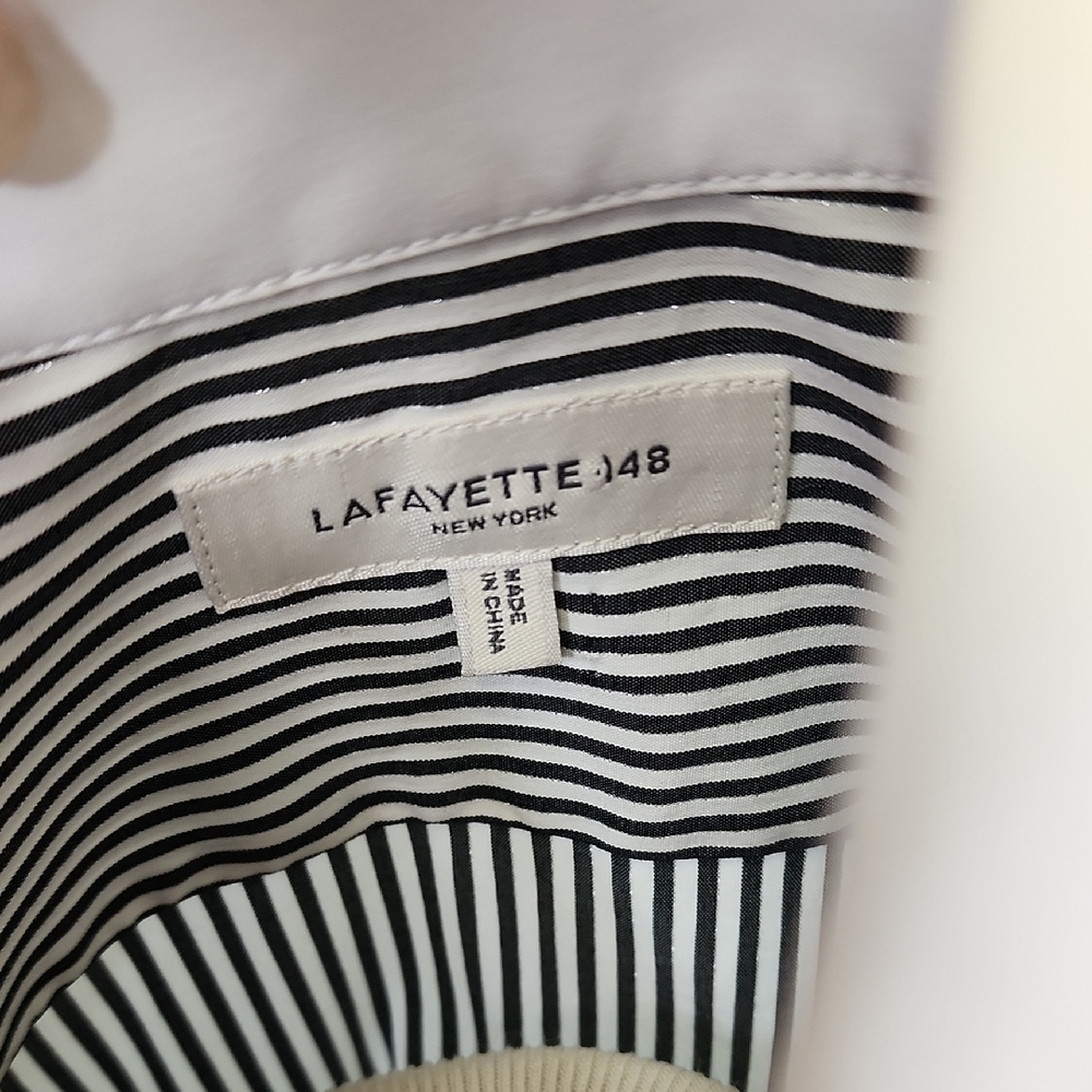 Lafayette 148 New York Black and White Striped Dress Shirt - Picture 5 of 6